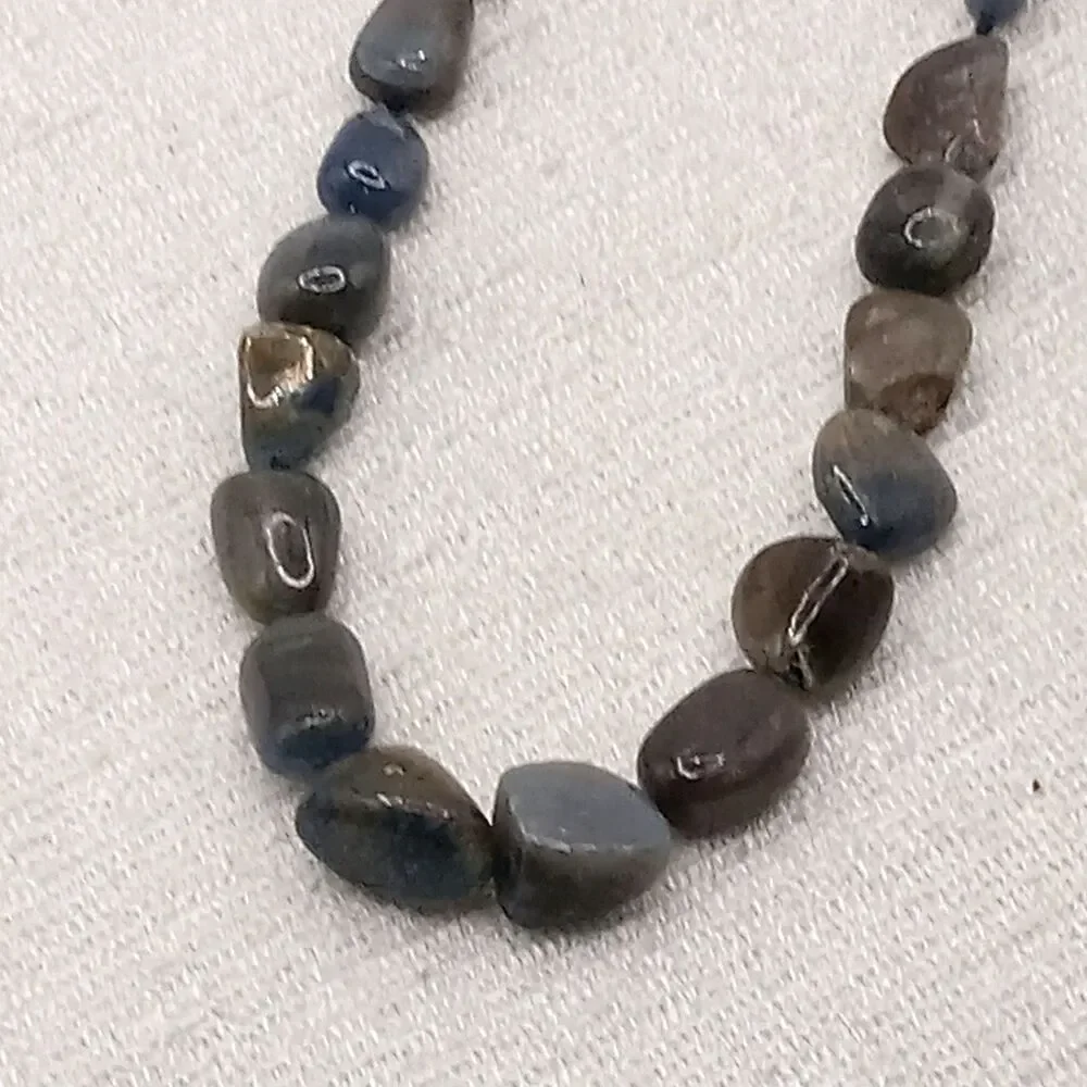 Stauer Tumbled Stone Bead Necklace Gray Natural Polished Gemstones Nuggets